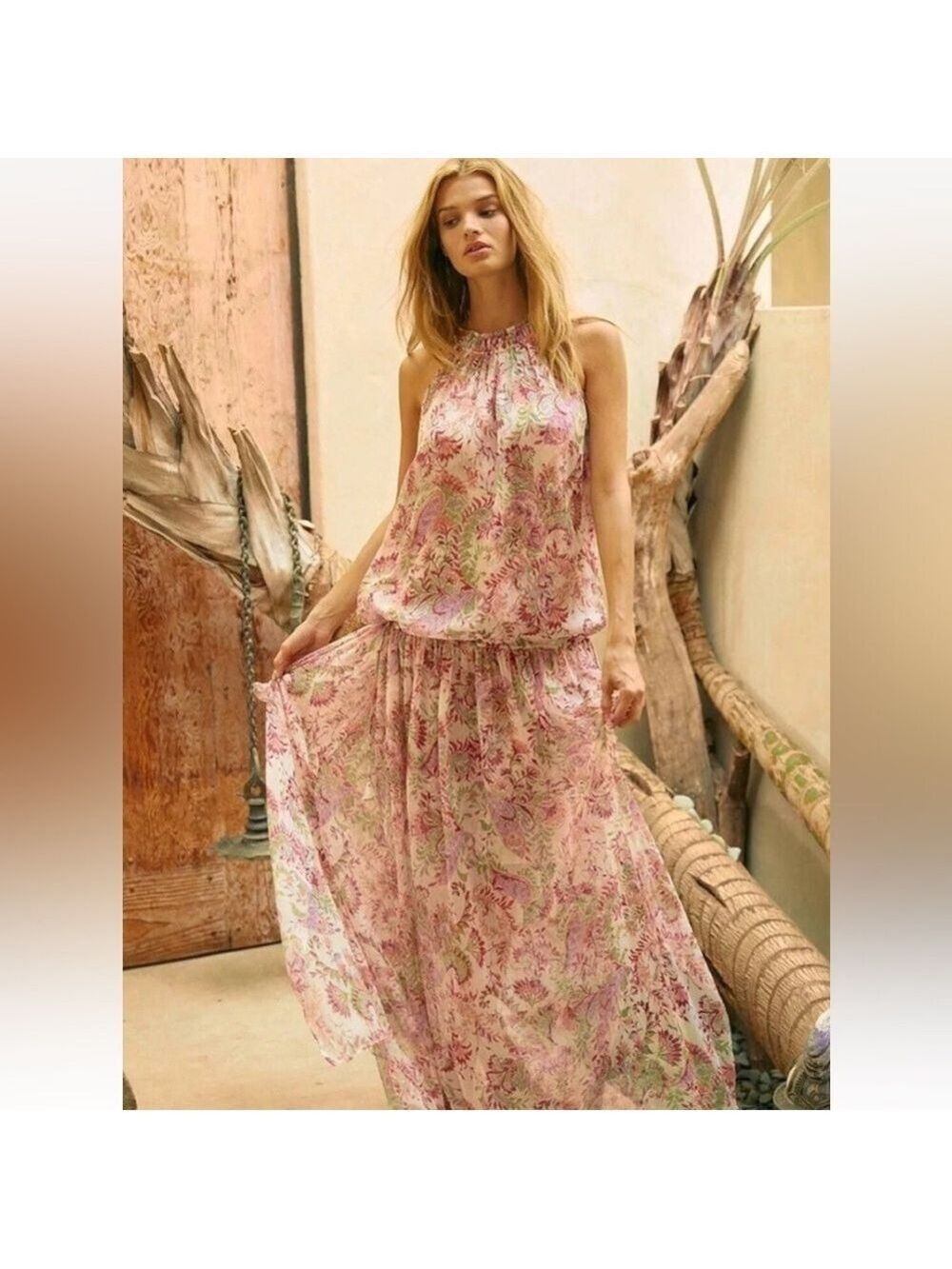 Misa Los Angeles Angelina Floral Maxi Dress NWOT XS Rainbow Paisley Sheer flowy